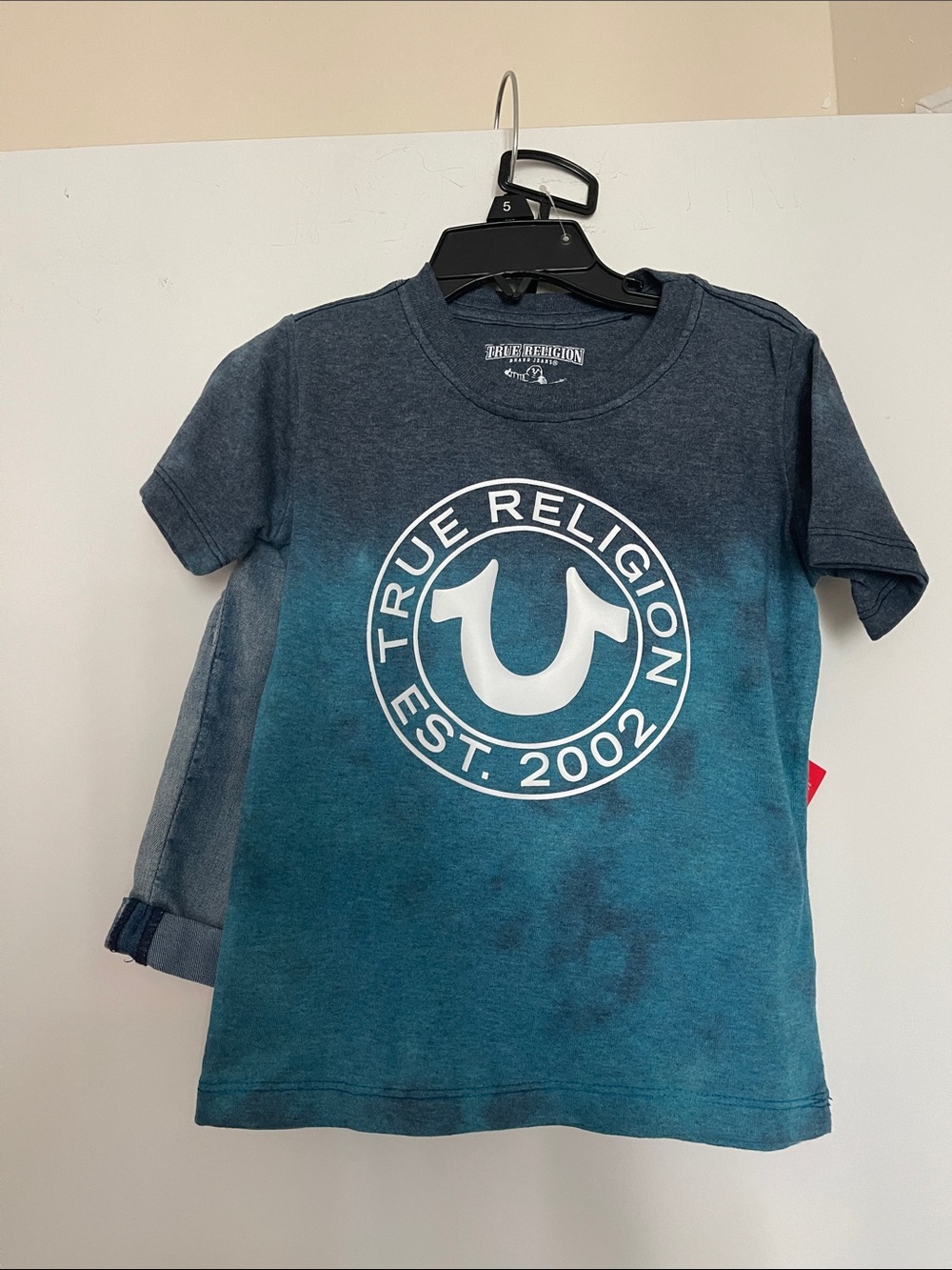 True Religion Blue Ombre Logo Short Sleeve Tee set with shorts